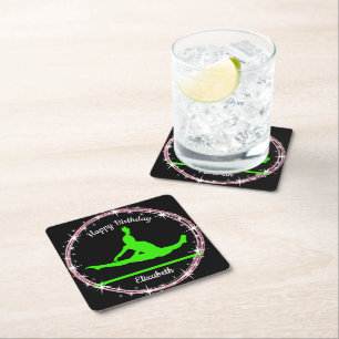 Gymnastics Bars Birthday in Lime Green en Black Vierkante Kartonnen Onderzetter
