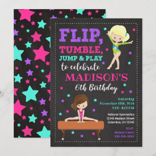 Gymnastics Birthday Invitation / Girl / Chalkboard Kaart