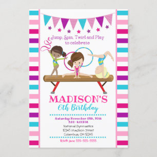 Gymnastics Birthday Invitation / Girl / Roze Blauw Kaart