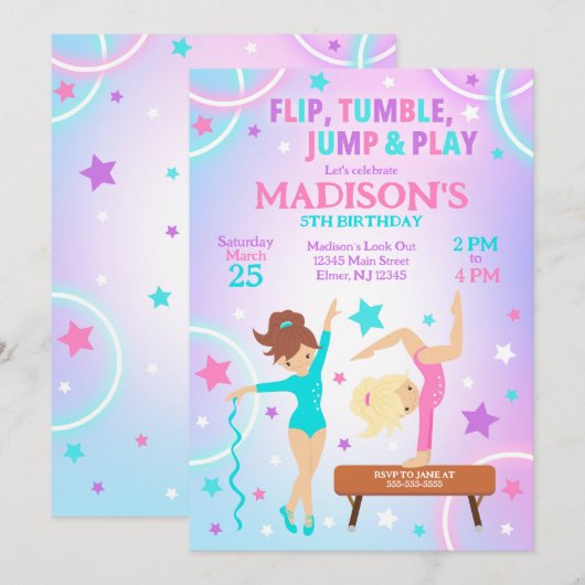 Gymnastics Birthday Invitation Gymnastics Party (Devant / Derrière)