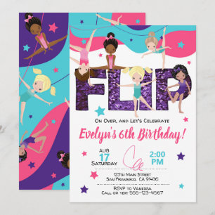 Gymnastics Birthday Invitation, Jump Invitation Kaart