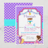 Gymnastics Birthday Invitation Kaart (Voorkant / Achterkant)