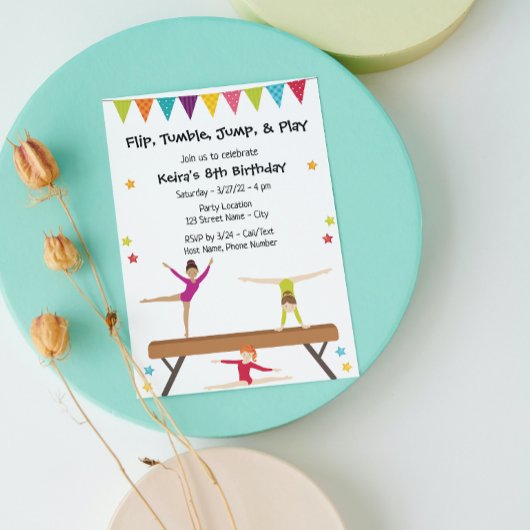 Gymnastics Birthday Invitation Kaart