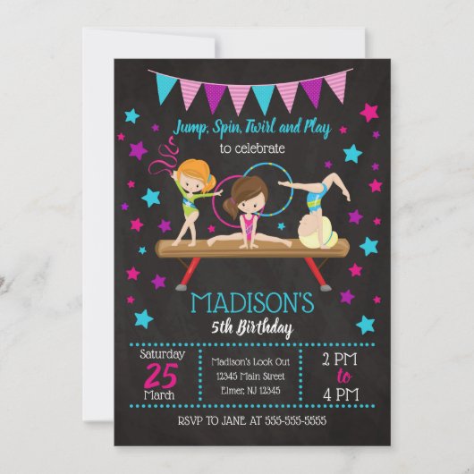 Gymnastics Birthday Invitation Kaart (Voorkant)