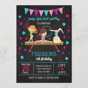 Gymnastics Birthday Invitation Kaart