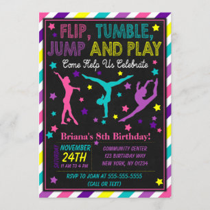 Gymnastics Birthday Party Invitation for a Girl Kaart