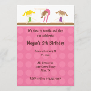 Gymnastics Birthday Party Invitation Kaart