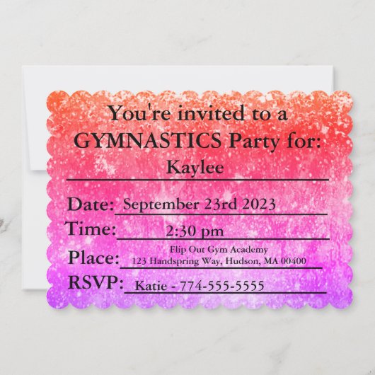 Gymnastics Birthday Party Invitation Kaart (Achterkant)