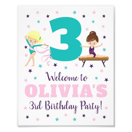 Gymnastics Birthday Party Sign ・ 8 x 10 Print Foto Afdruk (Voorkant)