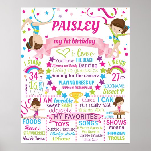 Gymnastics Birthday Party sign poster (Voorkant)
