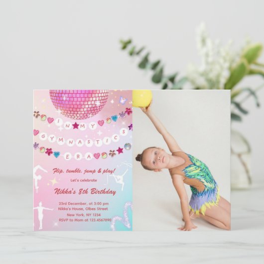Gymnastics Birthday Pink Gym Party Photo Kaart (Staand voorkant)