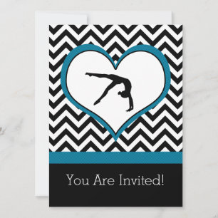 Gymnastics Chevron Heart Personal Party Invitation Kaart