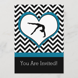 Gymnastics Chevron Heart Personal Party Invitation Kaart