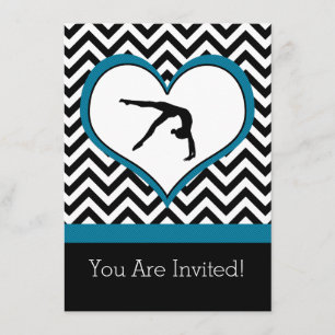 Gymnastics Chevron Heart Personal Party Invitation Kaart