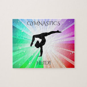 "GYMNASTICS" éclaire le puzzle avec la gymnaste.