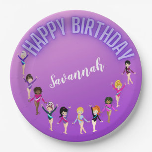 Gymnastics Friends "Happy Birthday" Paarse Ombre Papieren Bordje