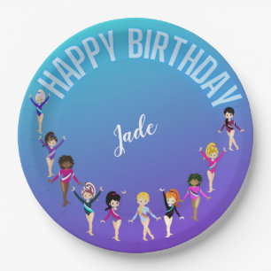 Gymnastics Friends "Happy Birthday" Turquoise Papieren Bordje