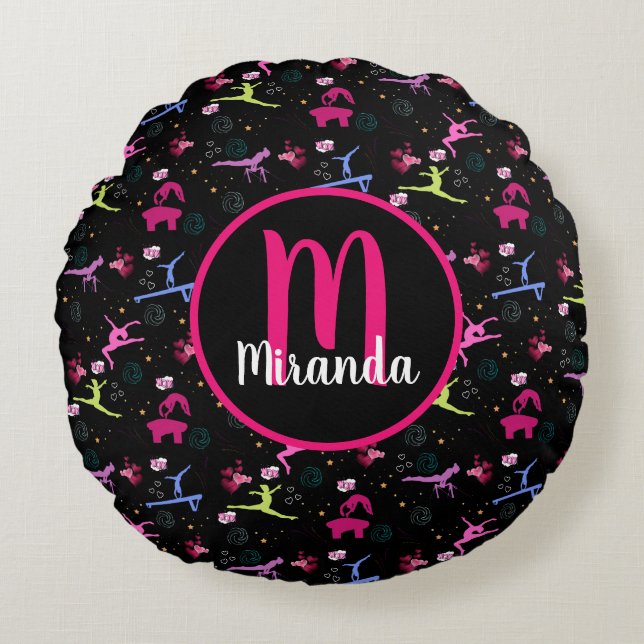 Gymnastics Fun Print Monogramed Rond Kussen (Voorkant)