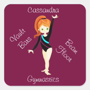 Gymnastics Ginger Hair, Green Eyes, Black Leo Vierkante Sticker