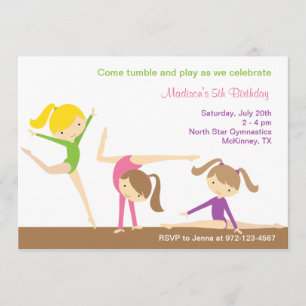 Gymnastics Girls Birthday Party Invitation Kaart
