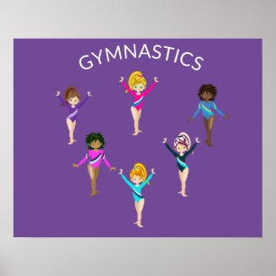Gymnastics girl's poster with 6 gymnast
