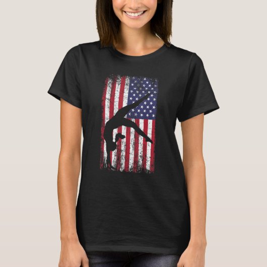 Gymnastics gymnastics coach US flag gymnsatics des T-shirt (Voorkant)