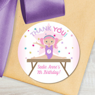 Gymnastics Jump Birthday Party Pink Hair Hartelijk Ronde Sticker