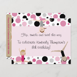 Gymnastics Party Invitation Pink, Grey & Black Kaart