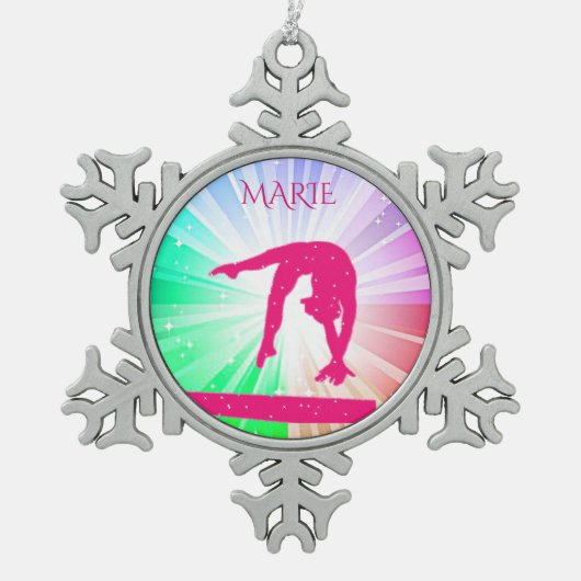 GYMNASTICS PEWTER SNOWFLAKE TREE ORNAMENT. TIN SNEEUWVLOK ORNAMENT (Voorkant)