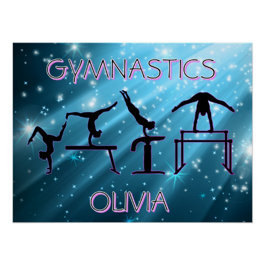 Gymnastics Poster Blue Starburst Gymnastics Pose (Devant)