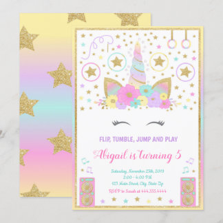 Gymnastics Unicorn Invitation Unicorn Kaart
