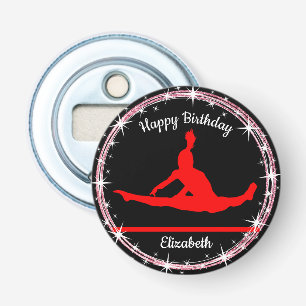 Gymnastiek Bars Birthday in rood en zwart Button Flesopener