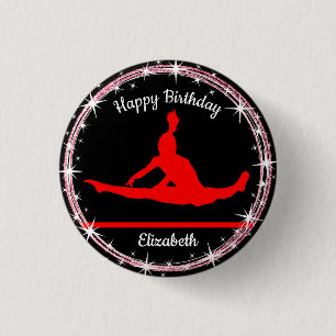 Gymnastiek Bars Birthday in rood en zwart Ronde Button 3,2 Cm