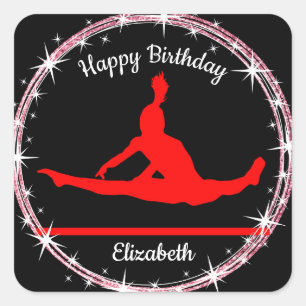 Gymnastiek Bars Birthday in rood en zwart Vierkante Sticker
