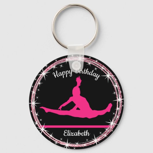 Gymnastiek Bars Birthday in roze en zwart Sleutelhanger (Voorkant)