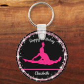 Gymnastiek Bars Birthday in roze en zwart Sleutelhanger (Voorkant)