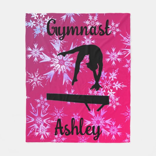 Gymnastiek Beam Fuchsia Snowflake Fleece Deken (Voorkant)