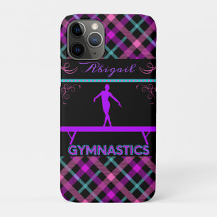 Gymnastiek Beam Roze Paars Blauwgroen Tartan iPhone 11 Pro Hoesje