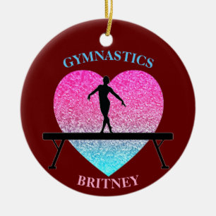 Gymnastiek Beam Sparkle Heart Burgundy Keramisch Ornament