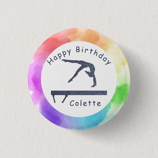 Gymnastiek Birthday Balance Bam Waterverf Splash Ronde Button 3,2 Cm (Voorkant)