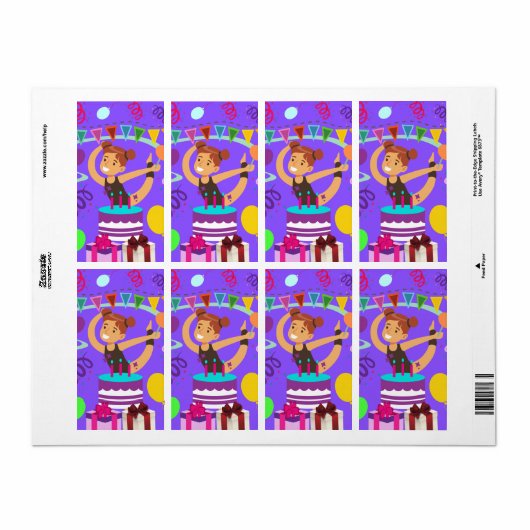 Gymnastiek Birthday Party Etiket (Full Sheet)