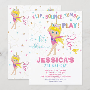 Gymnastiek Birthday Party Unicorn Blonde Girl Kaart