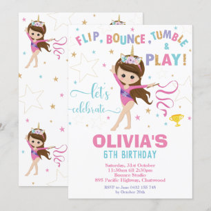 Gymnastiek Birthday Unicorn Girl Gymnastics Party Kaart