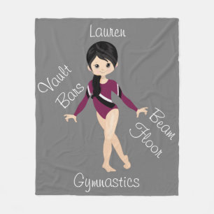 Gymnastiek Black Hair, bruine ogen, Bourgogne Leo Fleece Deken