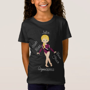 Gymnastiek Blonde, groene ogen, Bourgogne Leotard T-shirt