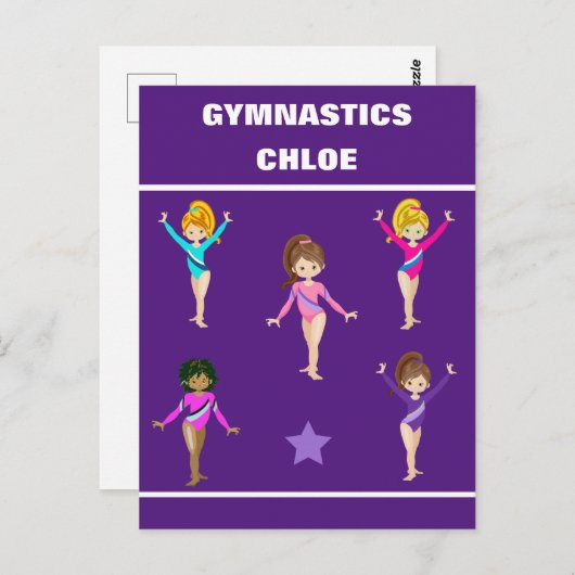 GYMNASTIEK CADEAU MET 5 GYMNASTEN GEPERSONALISEERD BRIEFKAART (Voorkant / Achterkant)