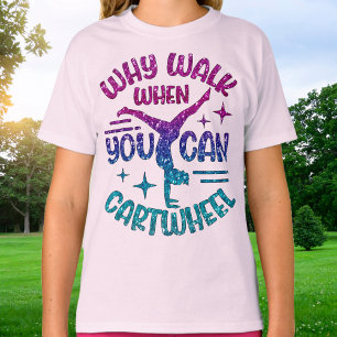 Gymnastiek Cartwheel Magenta Paarse Turquoise T-shirt