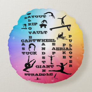 Gymnastiek Crosswords Rainbow Stars Round Pillow Rond Kussen