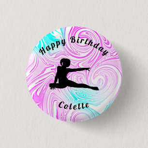 Gymnastiek / Dance Happy Birthday Custom Swirl Ronde Button 3,2 Cm