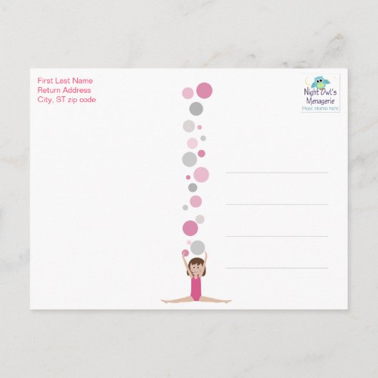 Gymnastiek Feest Bedankt in Pinks & Grey Briefkaart (Achterkant)